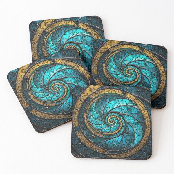 Item preview, Māori Koru Spiral Stained Glass Turquoise Gold Tribal Pattern designed and sold by GrinGalore.