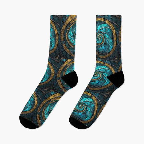 Aperçu de l'œuvre Motif tribal maori Koru en spirale, vitrail turquoise et or créée et vendue par GrinGalore.