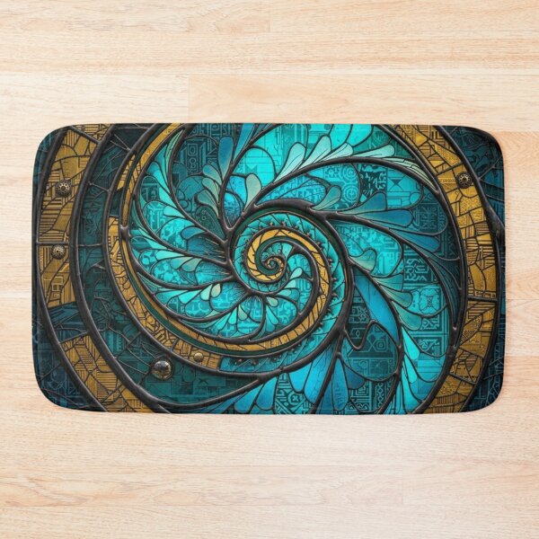 Item preview, Māori Koru Spiral Stained Glass Turquoise Gold Tribal Pattern designed and sold by GrinGalore.