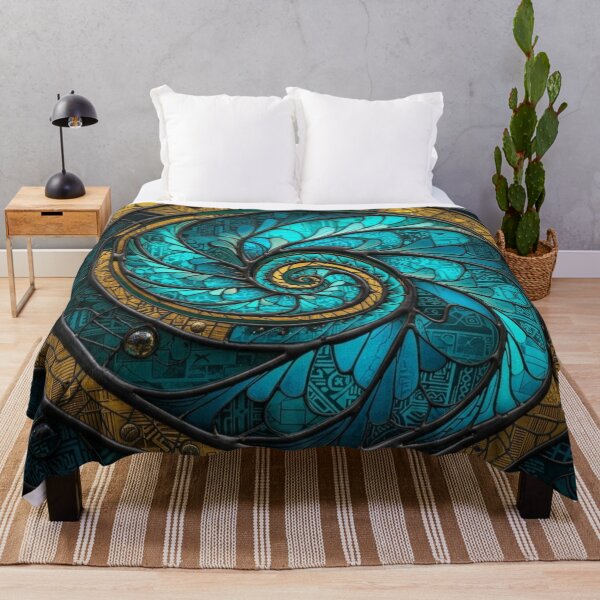 Item preview, Māori Koru Spiral Stained Glass Turquoise Gold Tribal Pattern designed and sold by GrinGalore.
