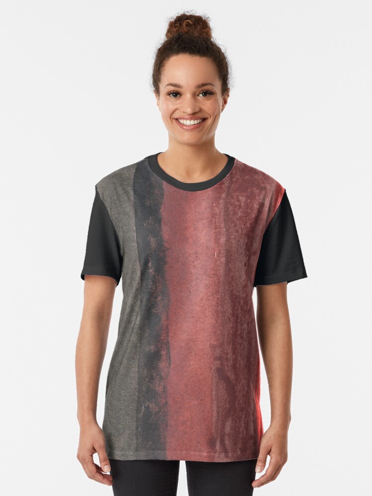 Alternate view of Vertical Red and Black Stripe Watercolor Painting Graphic T-Shirt