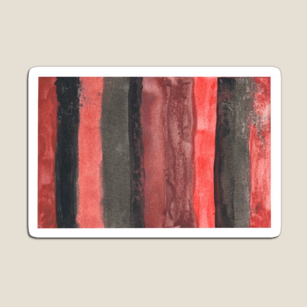 Vertical Red and Black Stripe Watercolor Painting Magnet