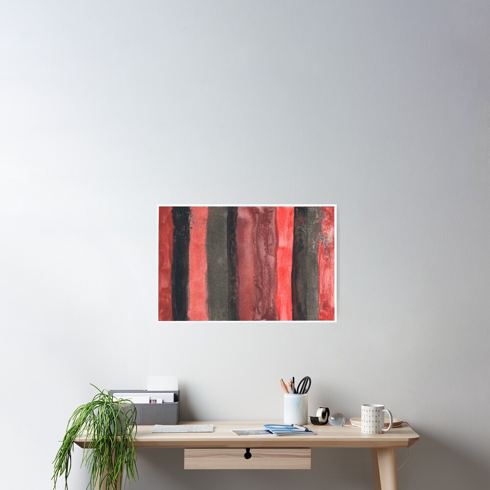 Vertical Red and Black Stripe Watercolor Painting Poster