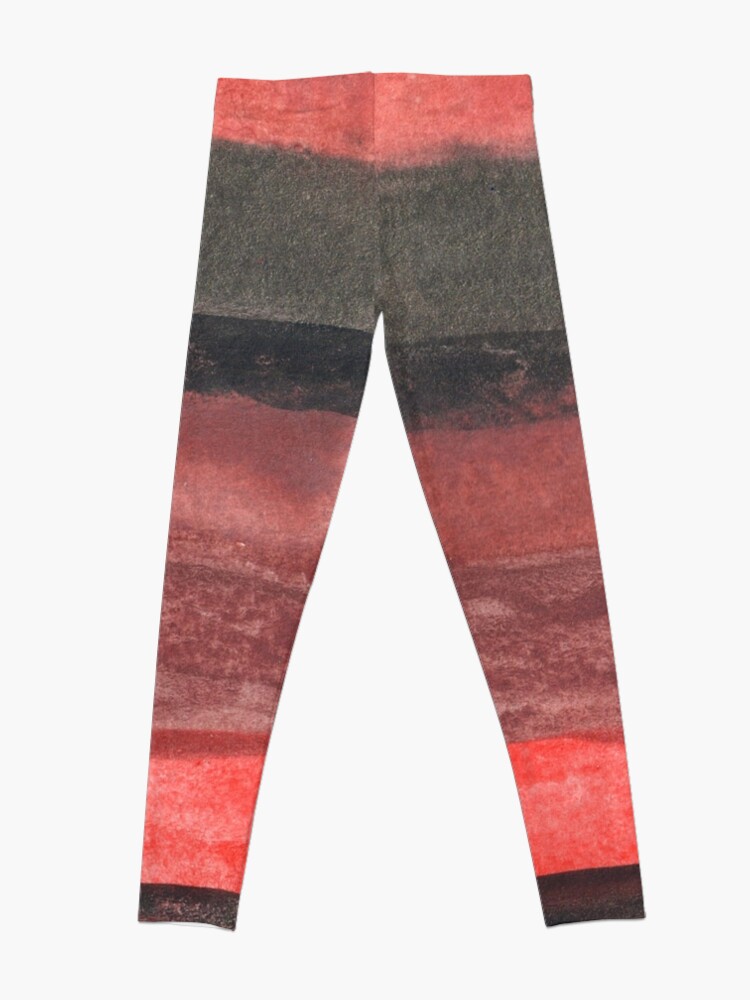 Alternate view of Vertical Red and Black Stripe Watercolor Painting Leggings