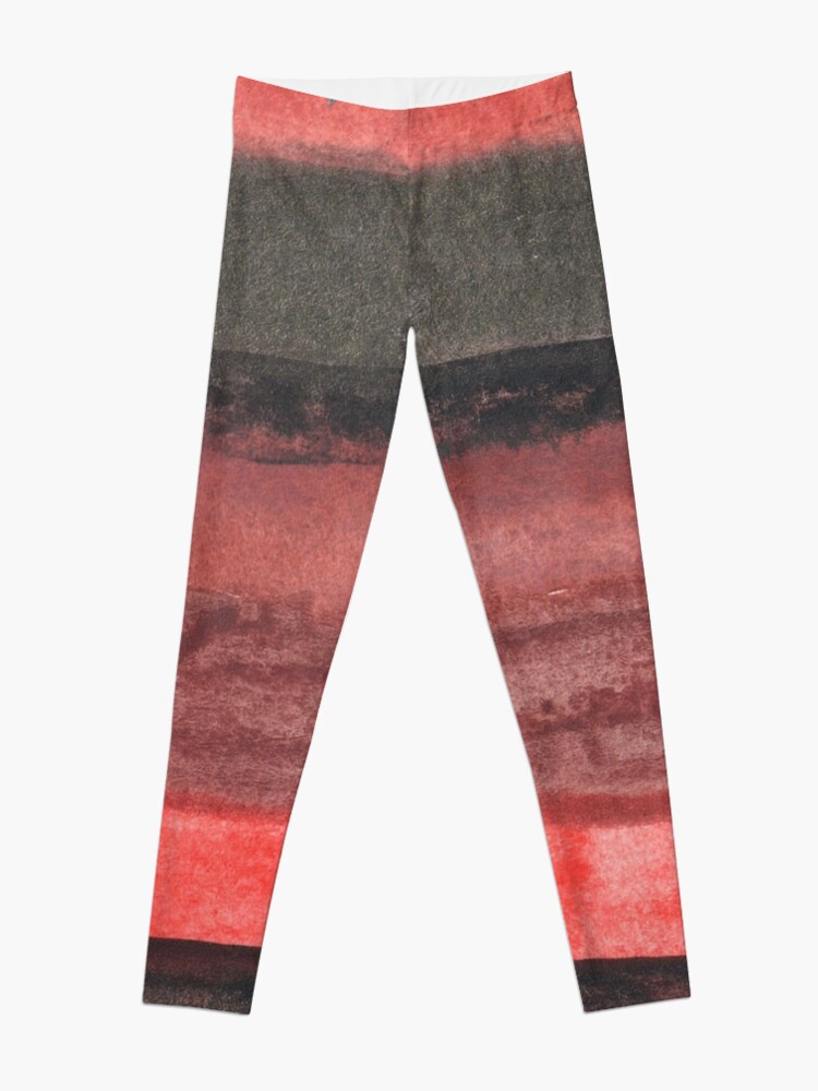 Alternate view of Vertical Red and Black Stripe Watercolor Painting Leggings