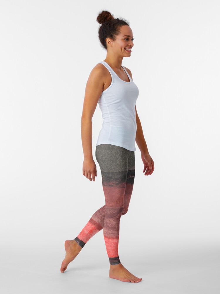 Alternate view of Vertical Red and Black Stripe Watercolor Painting Leggings