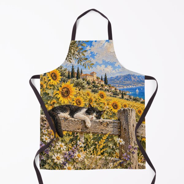 Item preview, Sunflower Field Oil Painting Cat Napping Mediterranean Coast designed and sold by Jozefin's Studio.