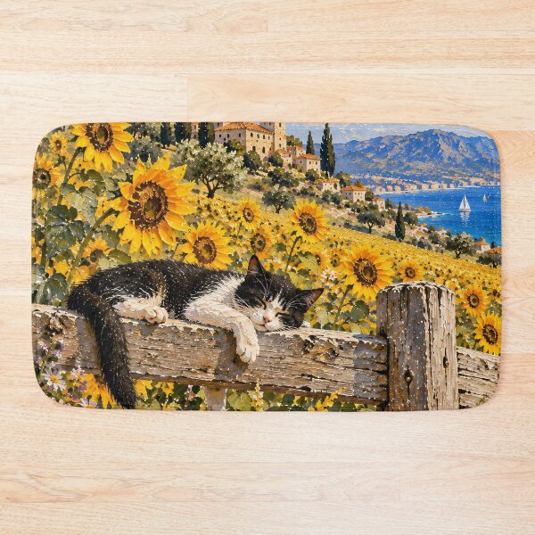Item preview, Sunflower Field Oil Painting Cat Napping Mediterranean Coast designed and sold by Jozefin's Studio.