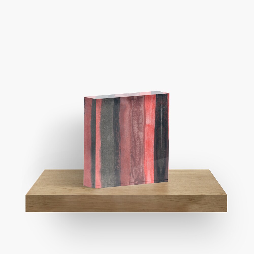 Vertical Red and Black Stripe Watercolor Painting Acrylic Block