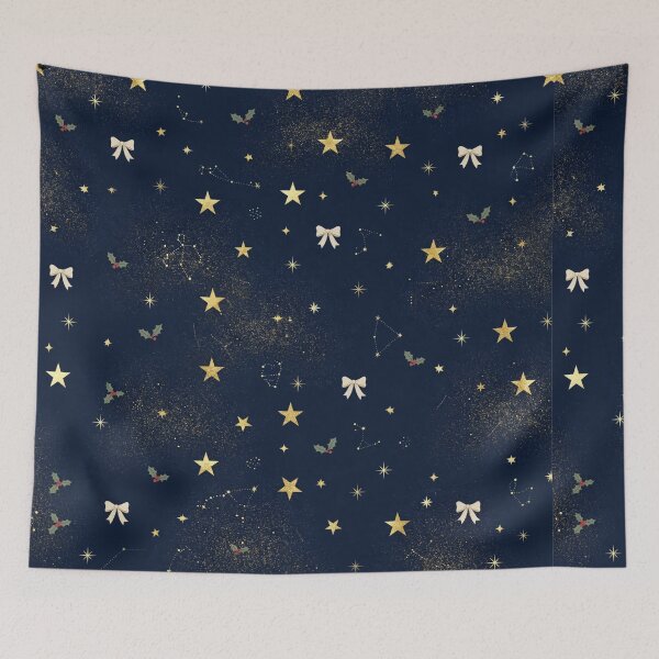 Item preview, Navy Blue Gold Christmas Stars & Bows Pattern designed and sold by PunchDrop.