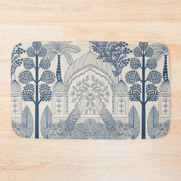 Item preview, Navy Peacock Garden Toile Mughal Palace Arch Pattern designed and sold by DColourMuse.