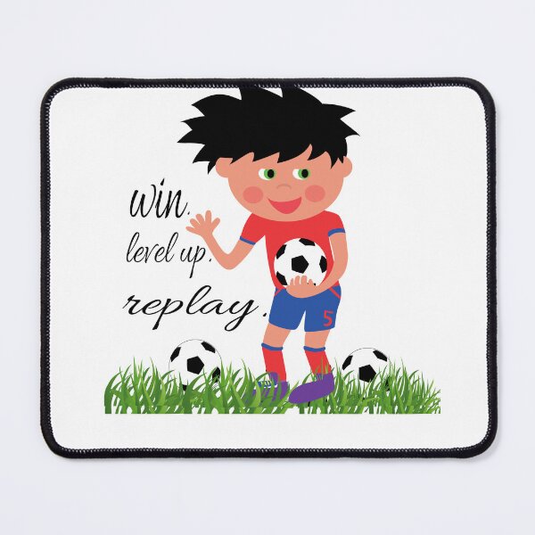 Item preview, Cute Kids Soccer Player Illustration with "Win Level Up Replay" Typography designed and sold by Carftora786.