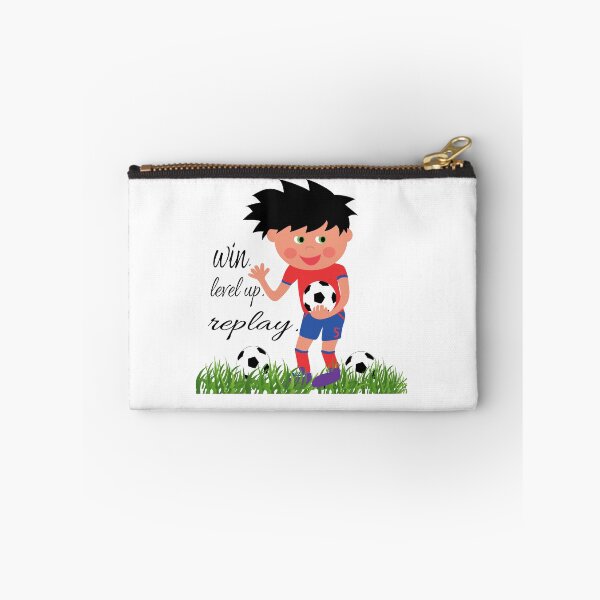 Item preview, Cute Kids Soccer Player Illustration with "Win Level Up Replay" Typography designed and sold by Carftora786.
