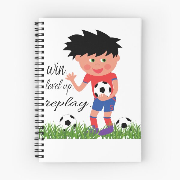 Item preview, Cute Kids Soccer Player Illustration with "Win Level Up Replay" Typography designed and sold by Carftora786.