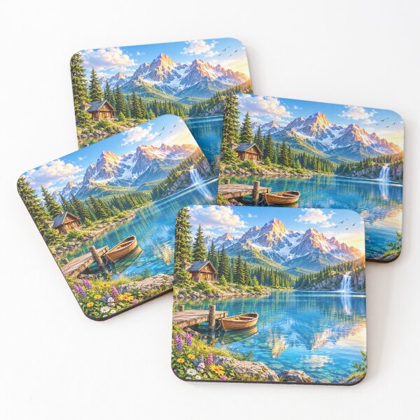 Item preview, Mountain Lake Cabin Scenic Landscape designed and sold by PawVista.