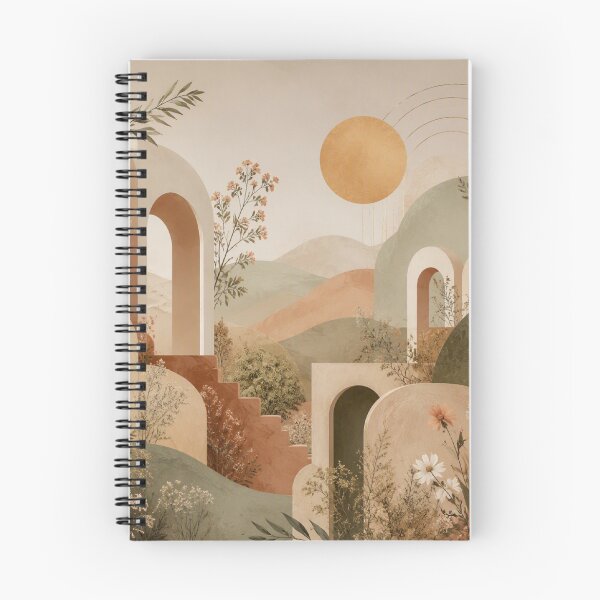 Item preview, Boho Landscape Art: Abstract Arches, Sun & Botanical Wildflowers designed and sold by hepopatterns.
