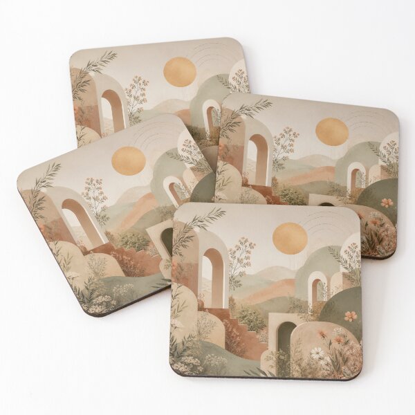 Item preview, Boho Landscape Art: Abstract Arches, Sun & Botanical Wildflowers designed and sold by hepopatterns.