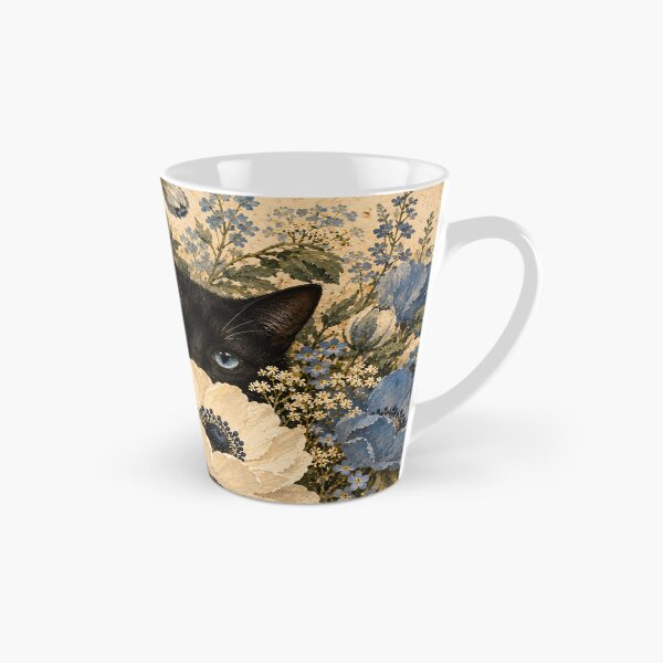 Item preview, Black Cat Peeking Through Blue Anemone Floral Oil Painting designed and sold by Jozefin's Studio.