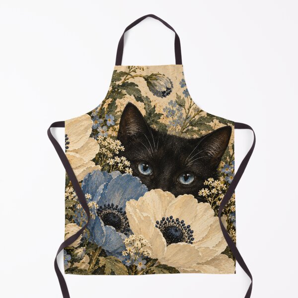 Item preview, Black Cat Peeking Through Blue Anemone Floral Oil Painting designed and sold by Jozefin's Studio.