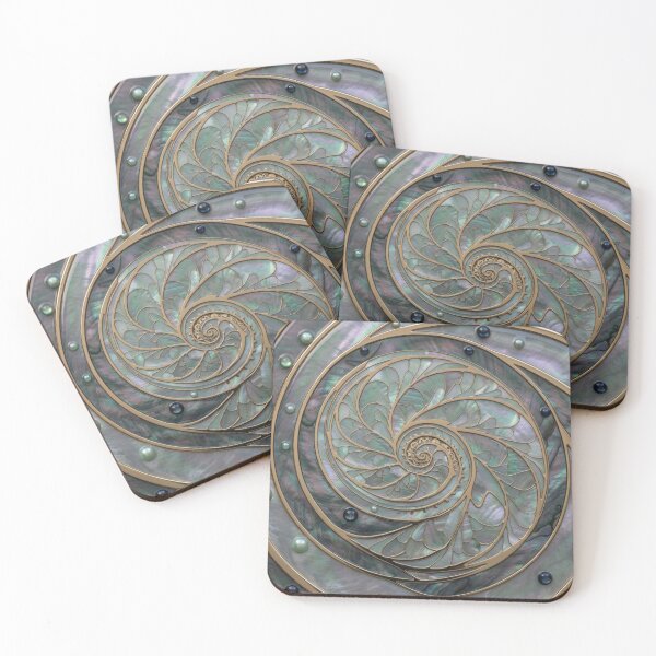 Item preview, Pastel Maori Koru Spiral Elegant Gold Paua Shell Art designed and sold by GrinGalore.