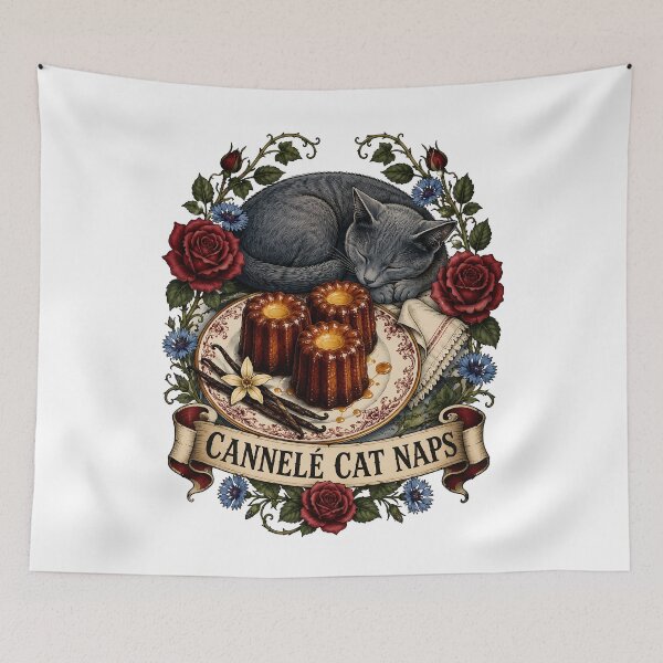 Item preview, Cannelé Cat Naps Sleeping Cat Art designed and sold by Old's Cool Cat Studio.