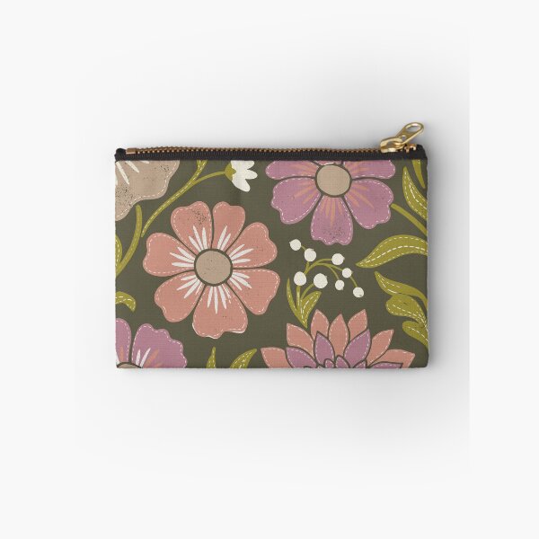 Item preview, Retro Night Flowers in Olive Green and Old Rose designed and sold by Pattique.