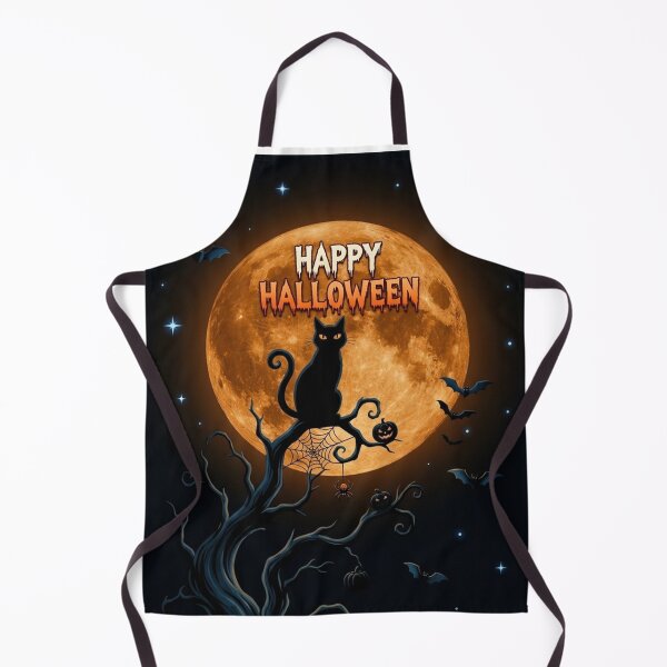 Item preview, Spooky Black Cat Halloween Moon Bats Dark Night Art designed and sold by littlepiptales.