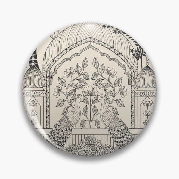 Item preview, Bold Black Peacock Toile Mughal Palace Arch Pattern designed and sold by DColourMuse.