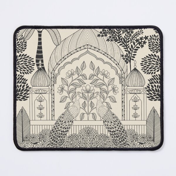 Item preview, Bold Black Peacock Toile Mughal Palace Arch Pattern designed and sold by DColourMuse.