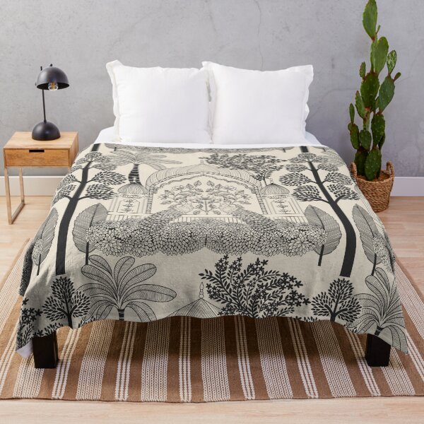 Item preview, Bold Black Peacock Toile Mughal Palace Arch Pattern designed and sold by DColourMuse.