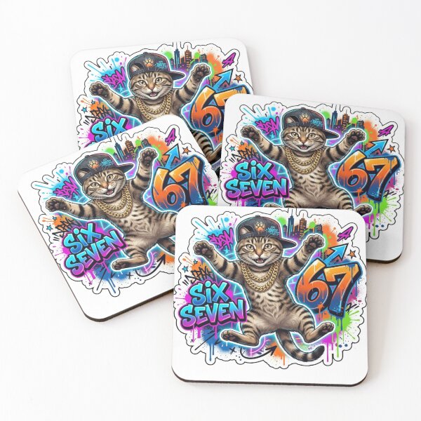Item preview, 67 Six Seven Cat Meme - Streetwear Graffiti Brainrot Art designed and sold by MK-WOOD.