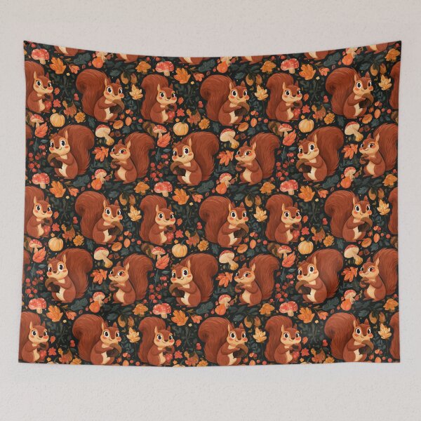 Item preview, Cute Squirrel Fall Forest Acorn Pattern designed and sold by NicolasGlowArt.