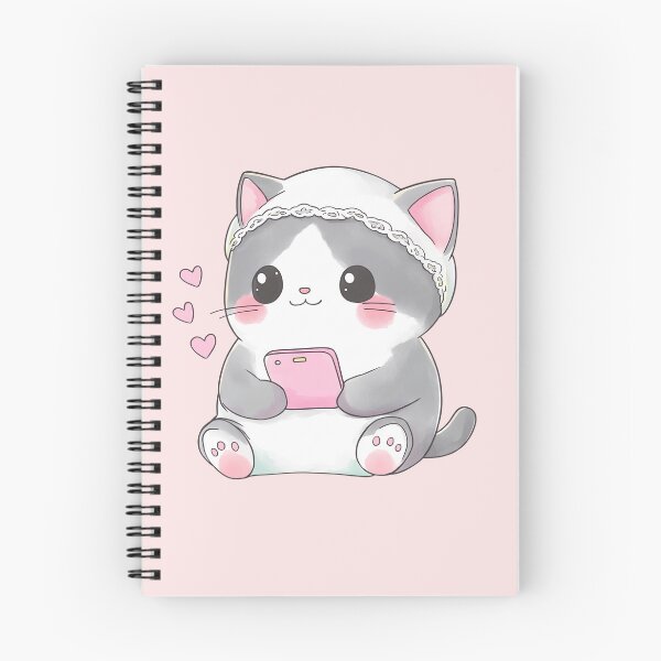 Item preview, Kawaii Cat Holding Phone Cute Pink Aesthetic designed and sold by NadinArtStudio.