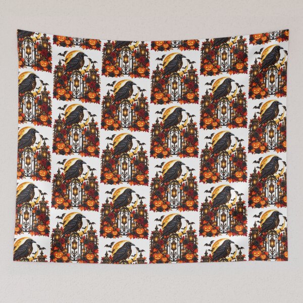 Item preview, Moonlit Gothic Crow – Autumn Gate & Pumpkins designed and sold by Clothes With Smiling Animals Walt Gral.