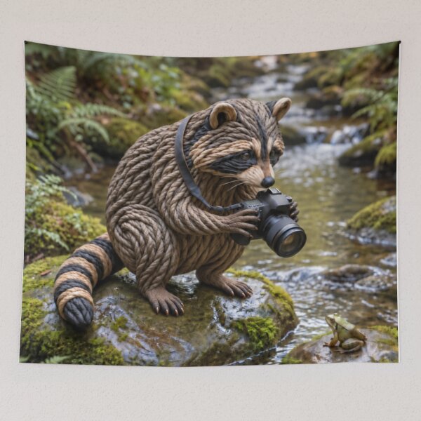 Item preview, Raccoon Taking Photos by a Stream designed and sold by JUTElCONIC.
