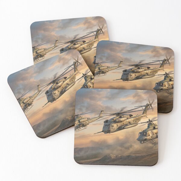 Item preview, USMC Helicopters Desert Sunset Illustration designed and sold by Airpower Art.