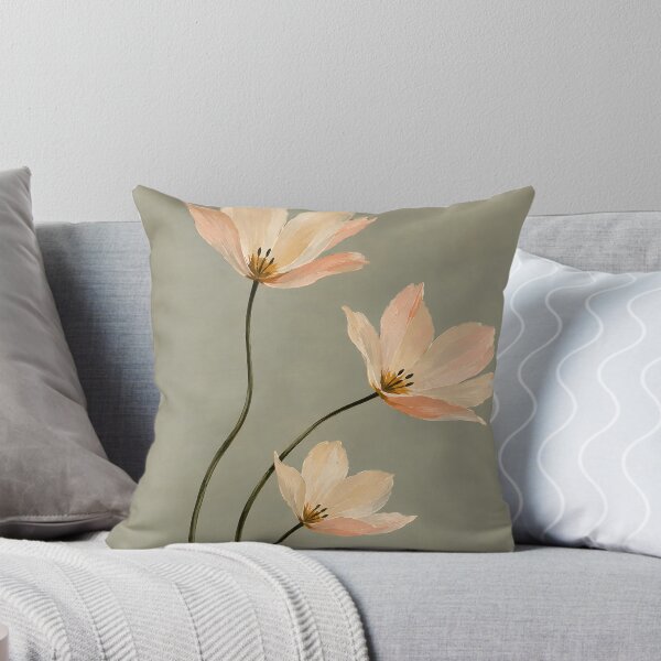 Item preview, Peach Cosmos Flowers on Sage Green - Soft Botanical Floral Art designed and sold by artswag.