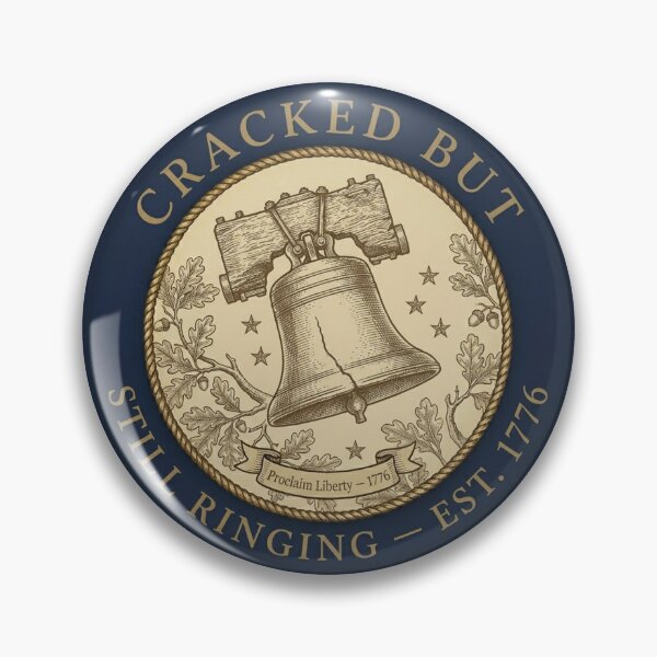 Item preview, Cracked but Still Ringing Liberty Bell Humor Badge designed and sold by CalmCapy Co.