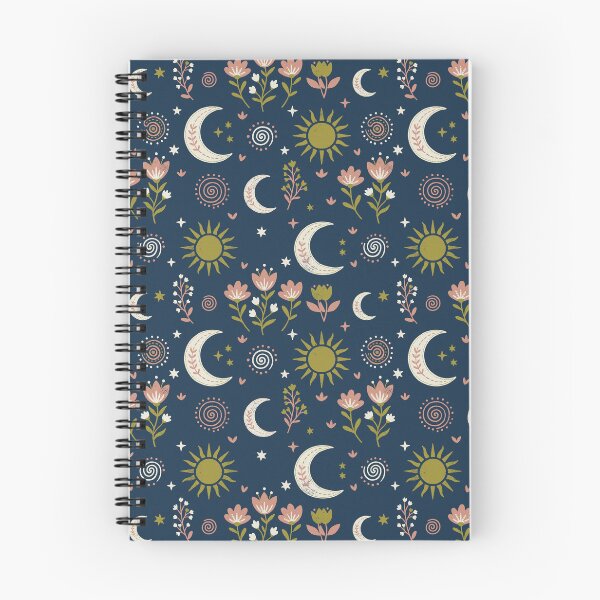 Item preview, Mystic Moons and Suns with Wildflowers in Night Blue designed and sold by Pattique.