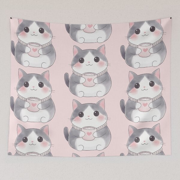 Item preview, Kawaii Cat With Coffee Cute Aesthetic Pastel Kitten designed and sold by NadinArtStudio.