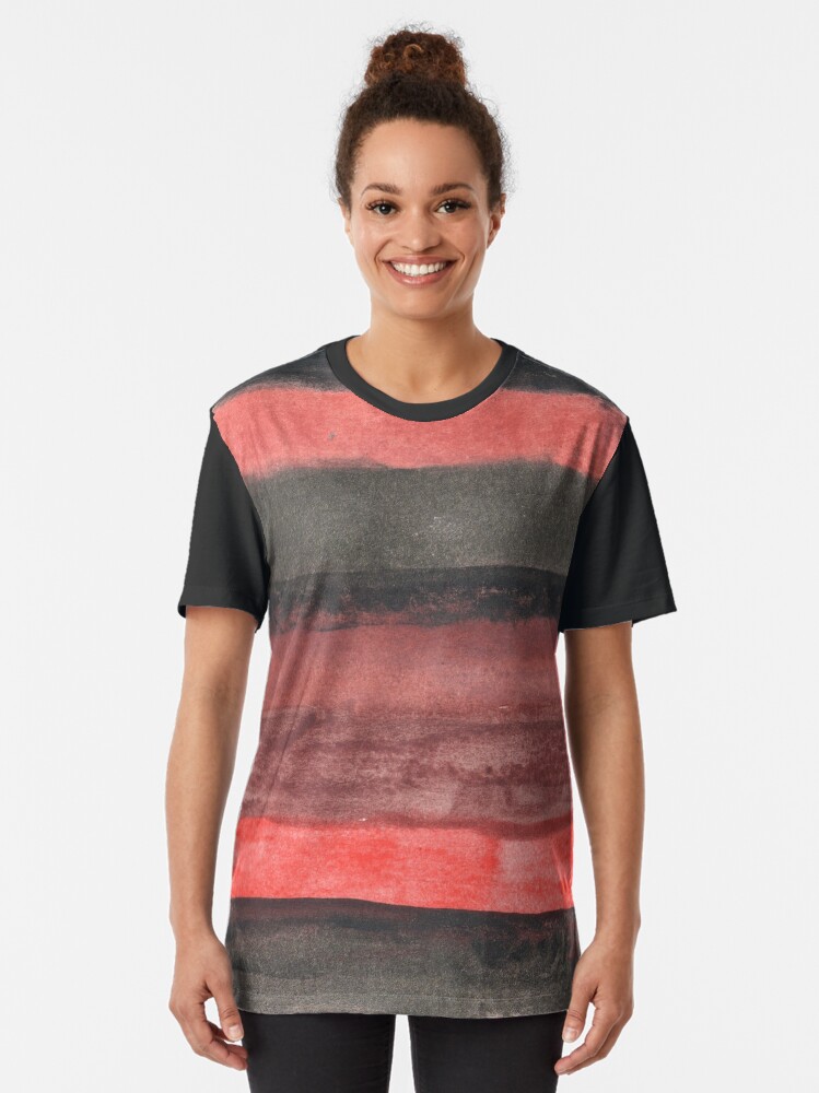 Alternate view of Horizontal Red and Black striped watercolor painting Graphic T-Shirt