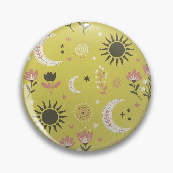 Item preview, Mystic Moons and Suns with Wildflowers in Mustard Yellow designed and sold by Pattique.