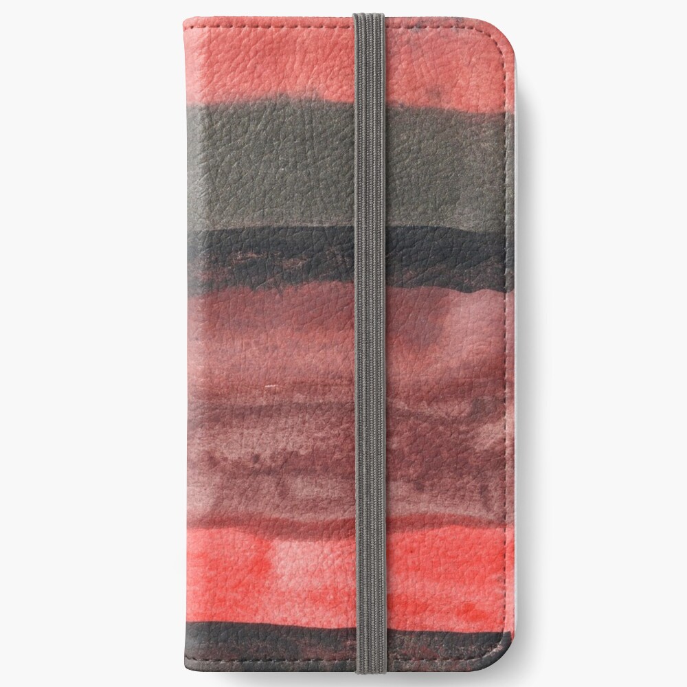 Horizontal Red and Black striped watercolor painting iPhone Wallet