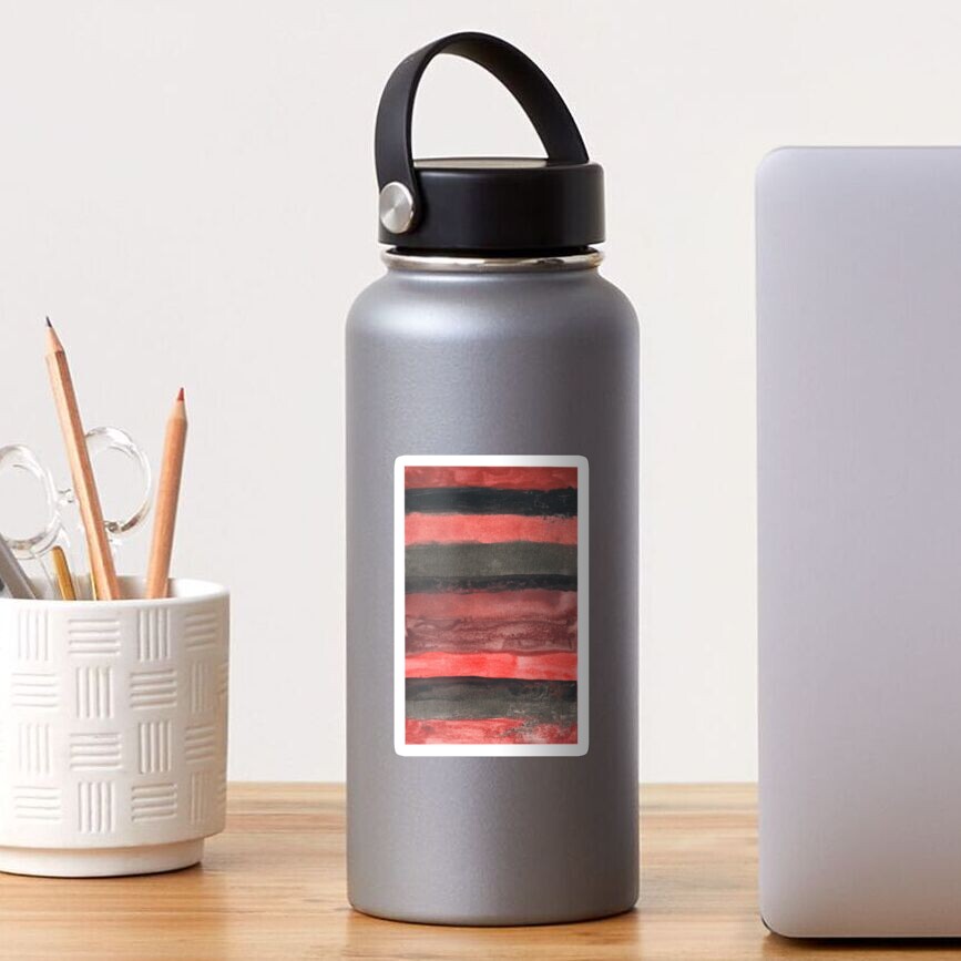 Horizontal Red and Black striped watercolor painting Sticker
