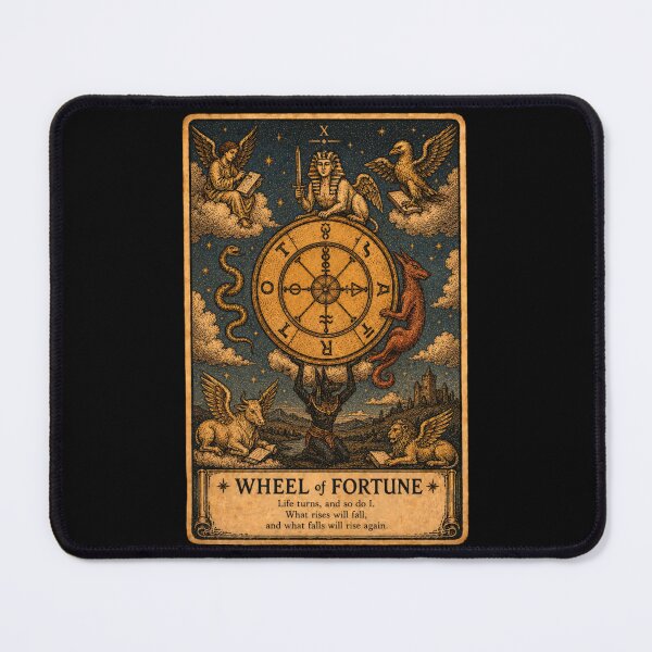 Artikelvorschau, Tarotkarte „Rad des Schicksals“ – Mystische Wahrsagekunst im Vintage-Stil entworfen und verkauft von ArcanaAbsolute.