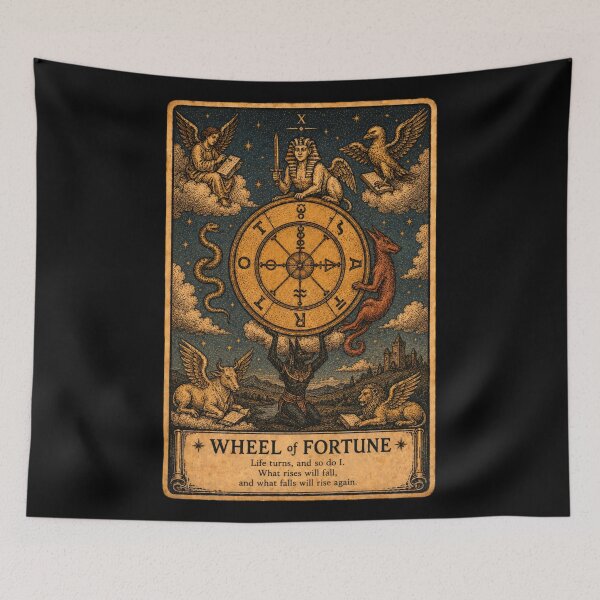 Item preview, Wheel of Fortune Tarot Card - Vintage Mystical Divination Art designed and sold by ArcanaAbsolute.