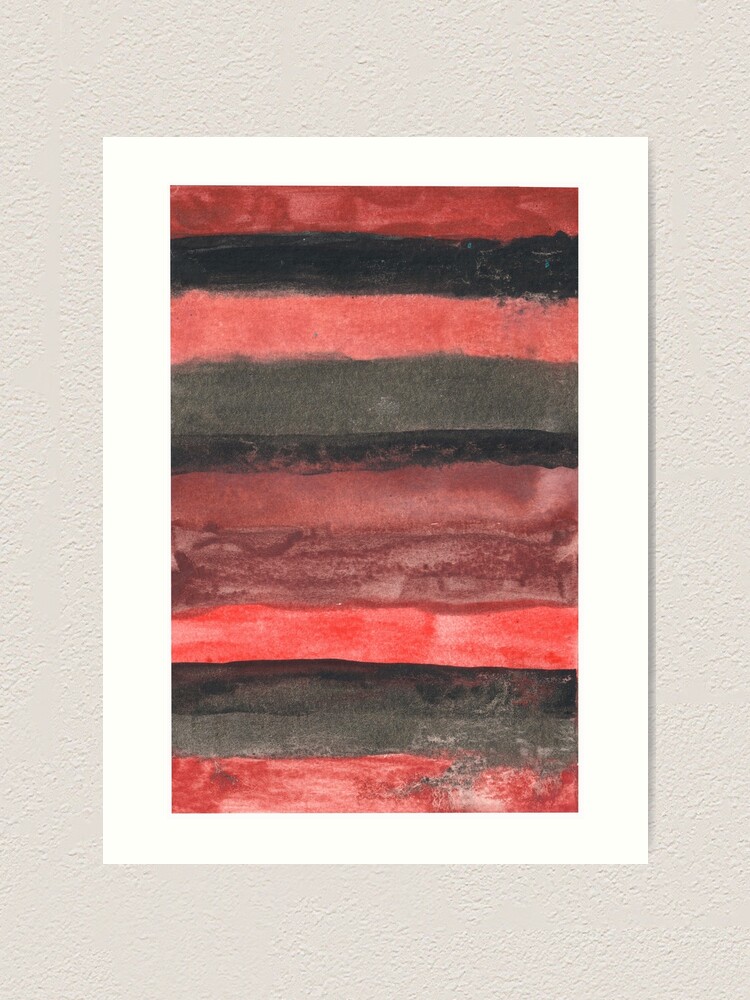 Alternate view of Horizontal Red and Black striped watercolor painting Art Print