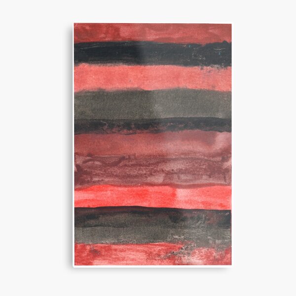 Horizontal Red and Black striped watercolor painting Metal Print