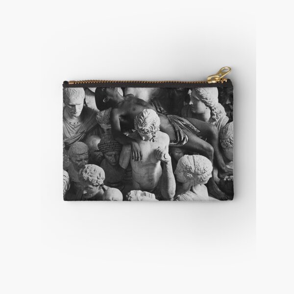 Item preview, Wounded by Classical Beauty reclining man amid statues of gods and goddesses black and white vintage photograph by Eduardo Chicharro Briones Gregorio Prieto designed and sold by Astrid Arkhangelsky.