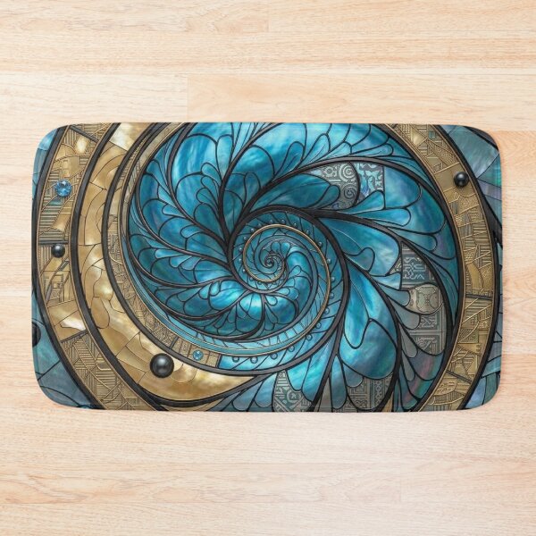 Item preview, Turquoise Maori Koru Spiral Gold Stained Glass and Gems designed and sold by GrinGalore.